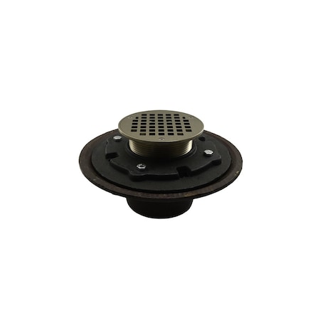 Jones Stephens 3in Heavy Duty No Hub Floor Drain/Shower Drain, 10in Pan, 6in Nickel Bronze Round Strainer D80213